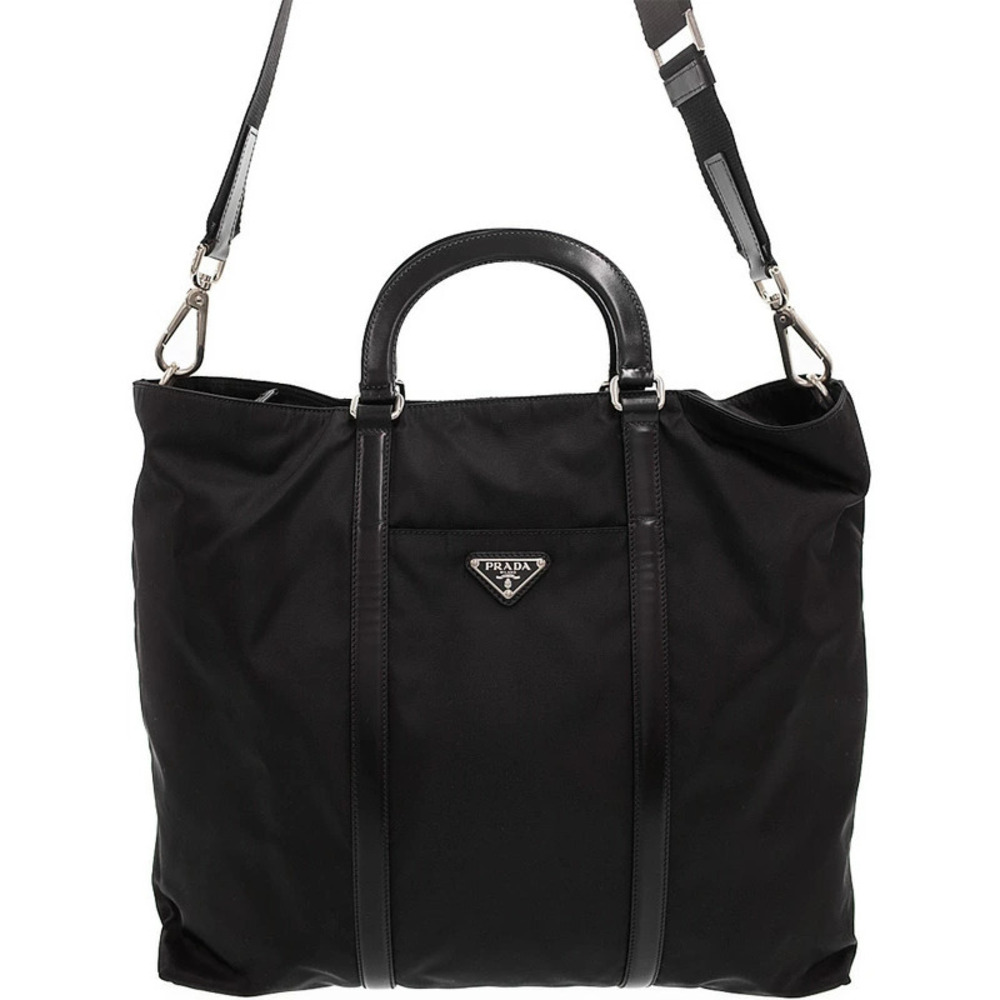 Prada Tessuto 2way satchel bag black leather